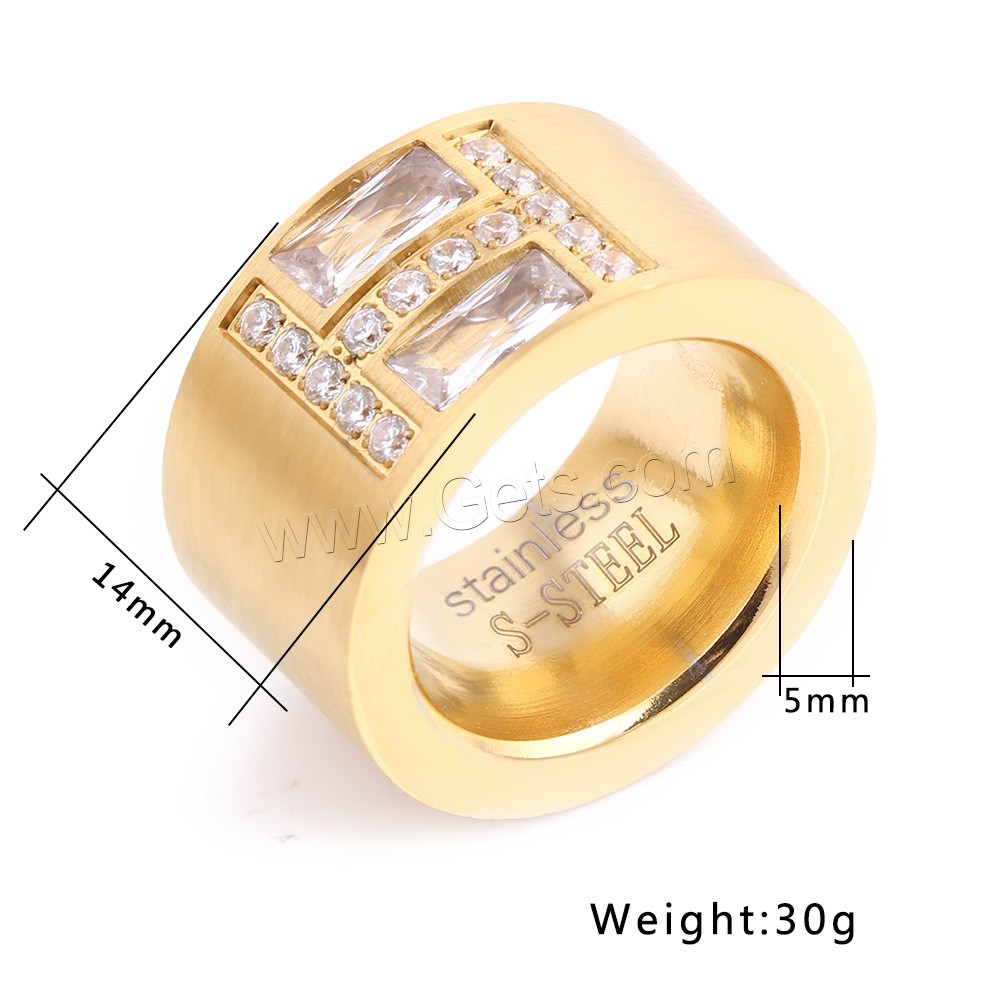 Strass Edelstahl Fingerring, goldfarben plattiert, verschiedene Größen vorhanden & für Frau & mit Strass, 14mm, 5mm, Größe:7-9, verkauft von PC