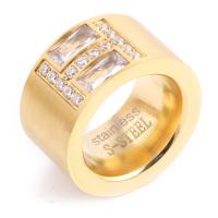 Нержавеющая сталь Rhinestone палец кольцо, нержавеющая сталь, плакирован золотом, разный размер для выбора & Женский & со стразами, 14mm, 5mm, размер:7-9, продается PC