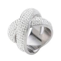 Rhinestone Stainless Steel Finger Ring, 316L Stainless Steel, with Rhinestone Clay Pave & for woman, original color, 18mm, US Ring 