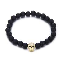 Abrazine Stone Bracelet, with Brass, Skull, gold color plated, fashion jewelry & Unisex & micro pave cubic zirconia, 8mm Approx 7 Inch 