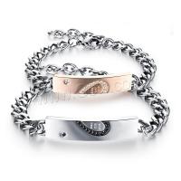 Titanium Steel Couple Bracelet, with 5cm extender chain & with rhinestone, 9mm,10mm Approx 6.70 Inch, Approx 7.09 Inch 