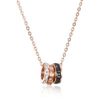 Cubic Zirconia Stainless Steel Necklace, rose gold color plated, micro pave cubic zirconia & for woman Approx 16.15 Inch 