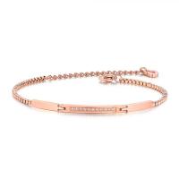 Stainless Steel Chain Bracelets, with 5cm extender chain, rose gold color plated, micro pave cubic zirconia & for woman, 3mm Approx 2.76 Inch 