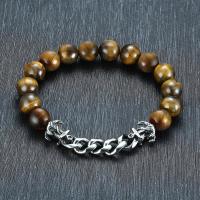 Stainless Steel Bracelet, with Tiger Eye & Black Agate & for man, 10mm Approx 6.89 Inch 