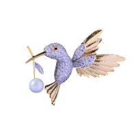 Brass Brooch, Woodpecker, gold color plated, Unisex & micro pave cubic zirconia 