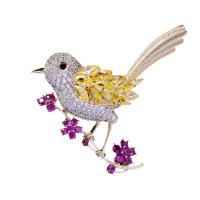 Brass Brooch, Bird, plated, micro pave cubic zirconia & for woman 