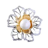 Brass Brooch, Flower, plated, micro pave cubic zirconia & for woman 