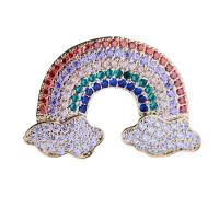 Brass Brooch, Rainbow, gold color plated, micro pave cubic zirconia & for woman 