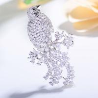 Brass Brooch, Parrot, silver color plated, fashion jewelry & Unisex & micro pave cubic zirconia 