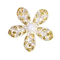 Brass Brooch, Flower, gold color plated, micro pave cubic zirconia & for woman 