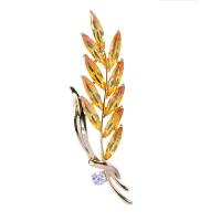 Brass Brooch, Leaf, gold color plated, Unisex & micro pave cubic zirconia 
