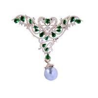 Messing Brosche, mit Kunststoff Perlen, Schwan, plattiert, Vintage & Modeschmuck & Micro pave Zirkonia & für Frau, keine, 70x62mm, verkauft von PC