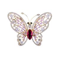 Brass Brooch, Butterfly, gold color plated, micro pave cubic zirconia & for woman 