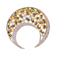Brass Brooch, Moon, plated, Unisex & micro pave cubic zirconia 