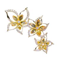 Brass Brooch, Flower, plated, Unisex & micro pave cubic zirconia 
