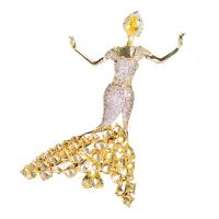 Brass Brooch, with Cubic Zirconia, gold color plated, vintage & fashion jewelry & micro pave cubic zirconia & for woman 