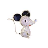 Cubic Zirconia Brooch, Brass, Mouse, gold color plated, micro pave cubic zirconia & for woman 