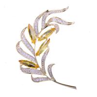 Brass Brooch, Leaf, plated, micro pave cubic zirconia & for woman 