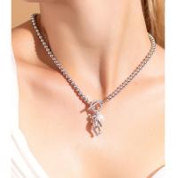 Ожерелье цинкового сплава , цинковый сплав, с Пластиковая жемчужина, Другое покрытие, ювелирные изделия моды & Женский, серебряный, длина:18.8 дюймовый, продается Strand