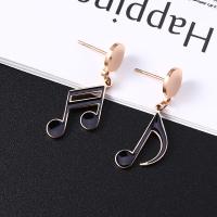 Titanium Steel Asymmetric Earrings, Music Note, plated, fashion jewelry & for woman, rose gold color, 12*30mm 