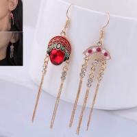 Zinc Alloy Asymmetric Earrings, with Glass & Plastic Pearl, plated, fashion jewelry & for woman, 65*15mm 