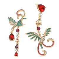 Zinc Alloy Asymmetric Earrings, with Quartz, iron post pin, gold color plated, vintage & fashion jewelry & micro pave cubic zirconia & for woman, multi-colored, nickel, lead & cadmium free, 40mm 