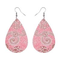 PU Leather Drop Earring, with Zinc Alloy, iron post pin, Teardrop, platinum color plated & for woman 