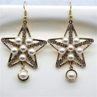 Plastic Pearl Zinc Alloy Earring, with Plastic Pearl & Iron, iron post pin, Star, gold color plated, for woman & with rhinestone, nickel, lead & cadmium free, 40mm 