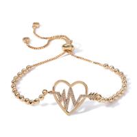 Cubic Zirconia Micro Pave Brass Bracelet, Heart, gold color plated, Unisex & box chain & micro pave cubic zirconia Approx 7.88 Inch 
