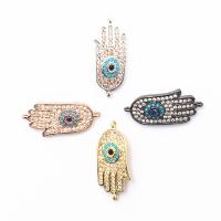 Cubic Zirconia Micro Pave Brass Connector, Hamsa, plated, micro pave cubic zirconia & 1/1 loop Approx 1mm 