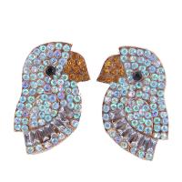 Zinc Alloy Rhinestone Stud Earring, stainless steel post pin, Bird, plated, for woman & with rhinestone 40*22mm 