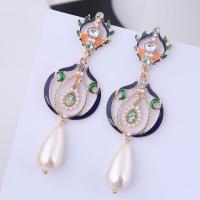 Plastic Pearl Zinc Alloy Earring, with Plastic Pearl, plated, for woman & with rhinestone 78*28mm 