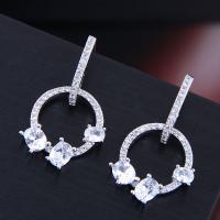 Cubic Zirconia Micro Pave Brass Earring, plated, micro pave cubic zirconia & for woman, silver color, 25*15mm 