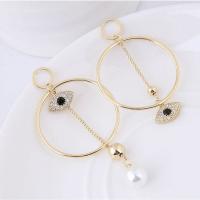 Brass Asymmetric Earrings, with Plastic Pearl, plated, micro pave cubic zirconia & for woman, golden, 63*30mm 40*30mm 