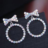 Rhinestone Brass Drop Earring, plated, fashion jewelry & for woman & with rhinestone, multi-colored, 23*17mm 