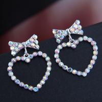 Rhinestone Brass Drop Earring, plated, for woman & with rhinestone, multi-colored, 23*19mm 