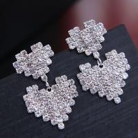 Cubic Zirconia Micro Pave Brass Earring, Heart, plated, micro pave cubic zirconia & for woman, silver color, 30*18mm 
