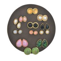 Resin Stud Earring Set, Stud Earring, with Zinc Alloy, plated & for woman 