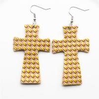 Zinc Alloy Drop Earring, PU Leather, with Zinc Alloy, Cross, platinum color plated, for woman 