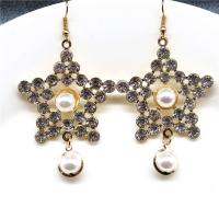 Plastic Pearl Zinc Alloy Earring, with Plastic Pearl & Iron, Star, gold color plated, for woman & with rhinestone, nickel, lead & cadmium free, 40mm 
