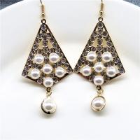 Zinc Alloy Drop Earring, with Plastic Pearl & Iron, gold color plated, vintage & fashion jewelry & for woman & with rhinestone, nickel, lead & cadmium free, 35mm 