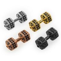 Cubic Zirconia Micro Pave Brass Beads, Barbell, plated, micro pave cubic zirconia Approx 1mm 