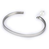 Stainless Steel Cuff Bangle, with Plastic Pearl, plated, fashion jewelry & Unisex, silver color, 62*4mm 