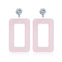 Acrylic Drop Earring, Rectangle, plated, for woman & with rhinestone 