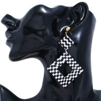Boucle d'oreille de goutte acrylique, Losange, Placage, bijoux de mode & pour femme, blanc et noir, 80*50mm Vendu par lot