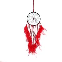 Fashion Dream Catcher, Iron, with Velveteen & Feather, handmade, for home and office, red, 15cm 