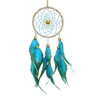 Fashion Dream Catcher, Iron, with Cotton Thread & Feather, handmade, for home and office, acid blue, 11cm 