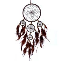 Fashion Dream Catcher, Iron, with Cotton Thread & Feather, handmade, for home and office, coffee color, 16cm 