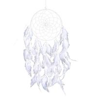 Fashion Dream Catcher, Iron, with Cotton Thread & Feather, handmade, for home and office, white, 16cm 