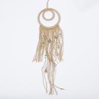 Fashion Dream Catcher, Linen, with Gemstone & Shell & Plastic, handmade, for home and office, khaki, 10cm 